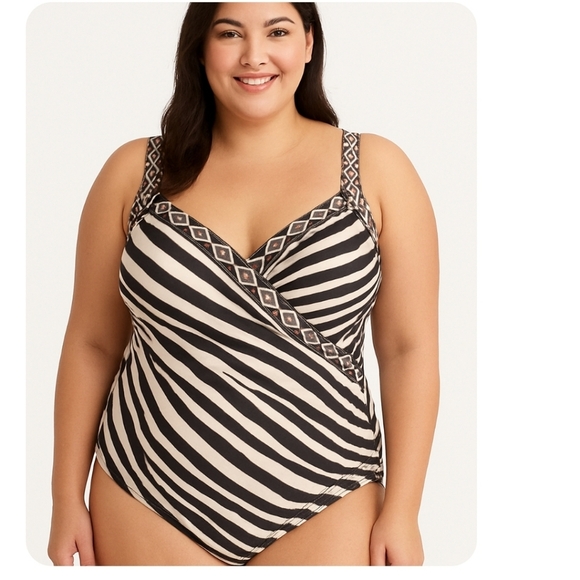 Miraclesuit Womens Black Beige Opposites Attract Escape One-Piece Swimsuit 16 - Picture 1 of 16